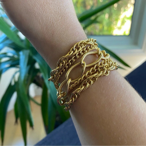 80s Disco Glam 5 Strand Flashy Gold Tone Bracelet - Picture 13 of 14